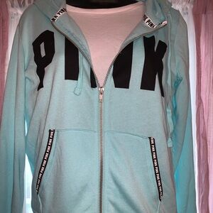 NWT VS PINK S Aqua Blue Zip Hoodie